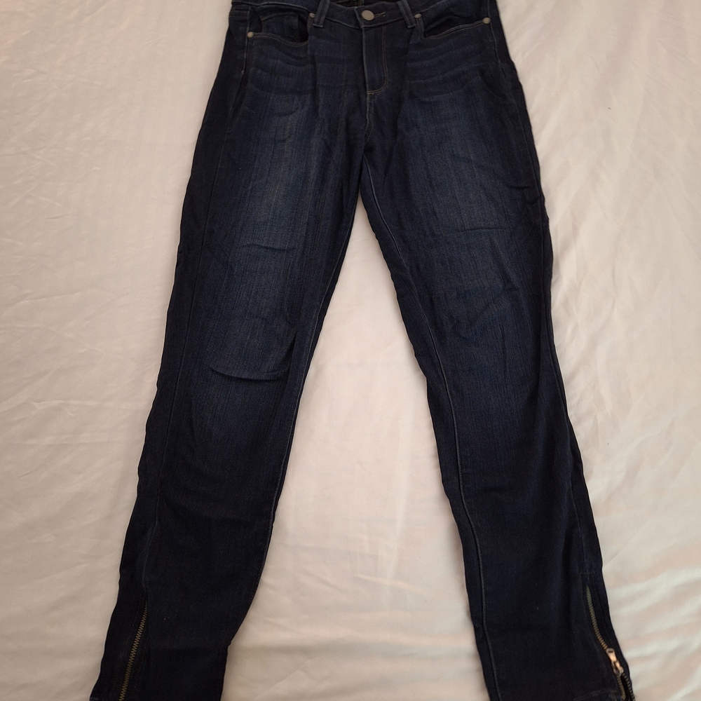 PAIGE Indigo Skinny Denim Ankle Jeans with Zipper Detail, High Rise, Size 29.